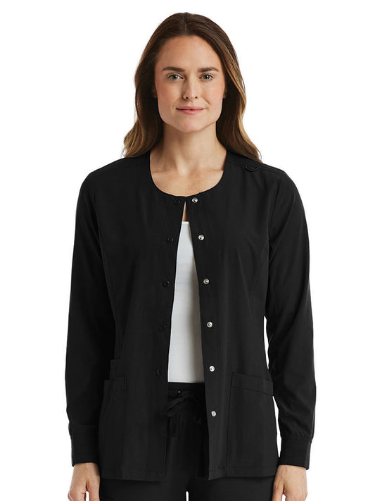 Women's Round-Neck Snap Button Scrub Jacket