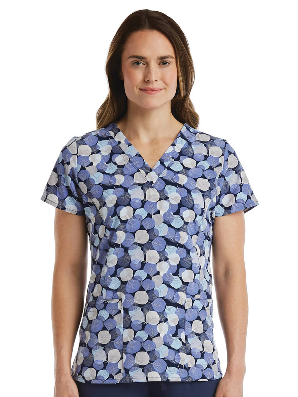 Women's Two-Pocket V-Neck Print Top