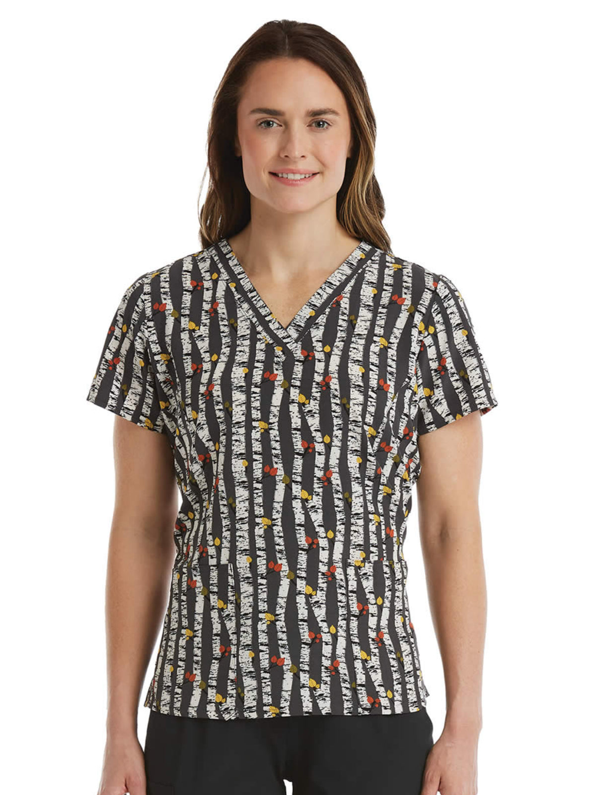 Women's Two-Pocket V-Neck Print Top