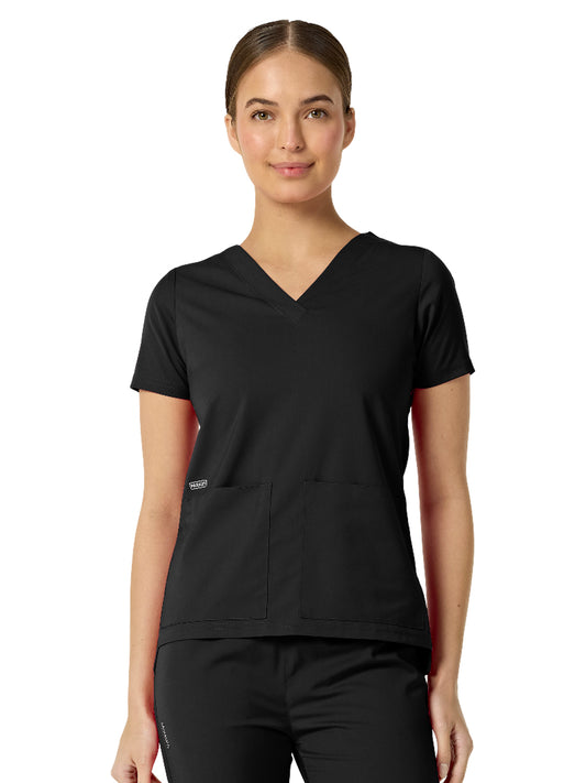 Women's Two-Pocket ASTRID V-Neck Top - 1006 - Black