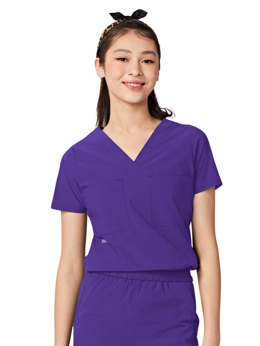 Women's Two-Pocket Tuck Band VALENCIA V-Neck Top - 1011 - Dark Purple