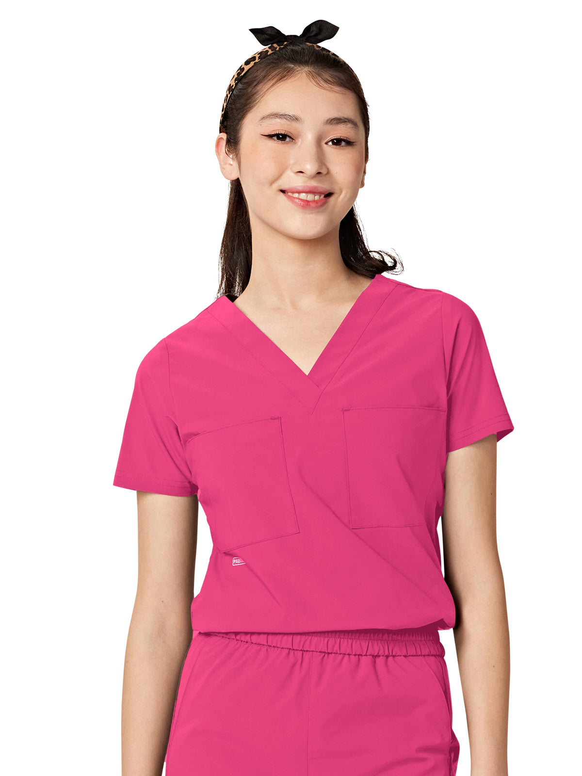 Women's Two-Pocket Tuck Band VALENCIA V-Neck Top - 1011 - Hot Pink