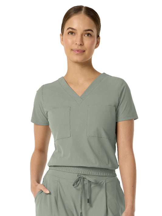 Women's Two-Pocket CELINE Tuck Band V-Neck Top - 1016 - Camp Green
