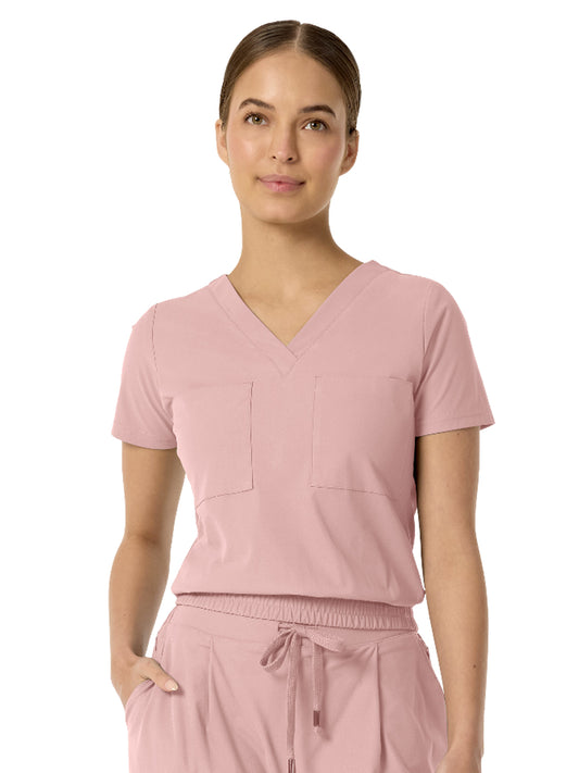 Women's Two-Pocket CELINE Tuck Band V-Neck Top - 1016 - Rose