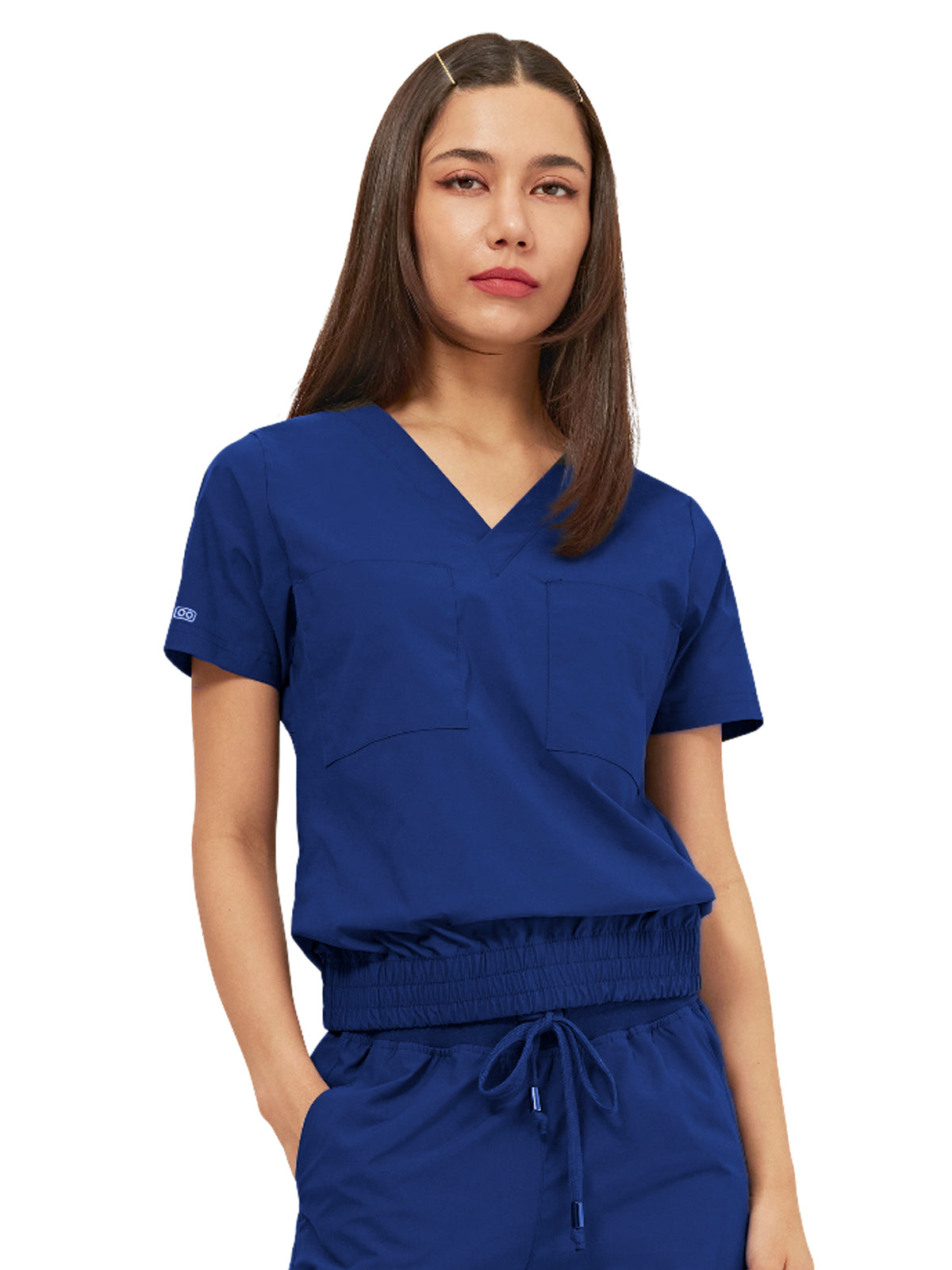 Women's Two-Pocket LUNA Tuck Band V-Neck Top - 1018 - Navy