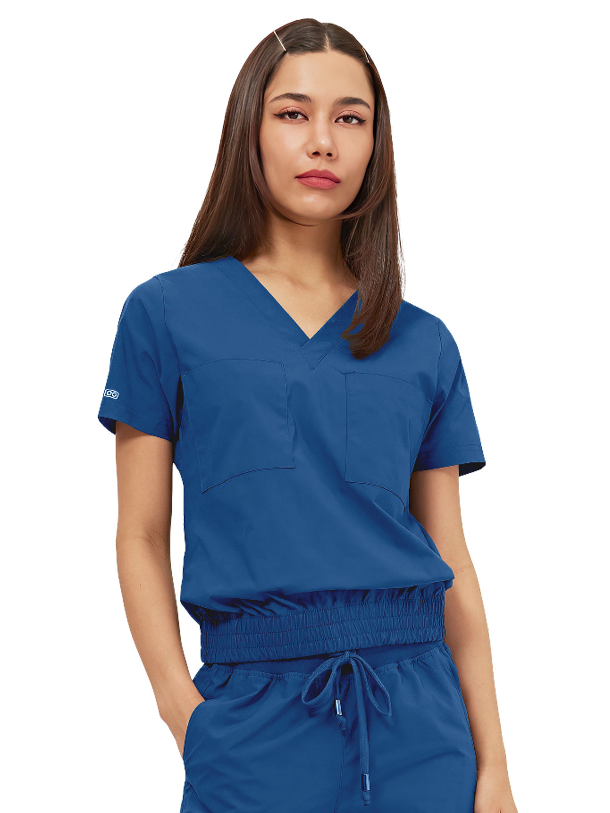 Women's Two-Pocket LUNA Tuck Band V-Neck Top - 1018 - Royal Blue