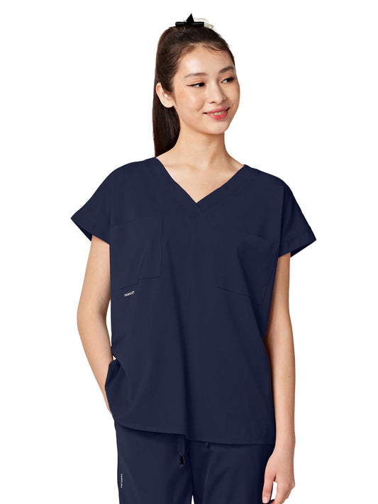 Women's Oversized Two-Pocket Dolman REMY V-Neck Top - 1031 - Navy