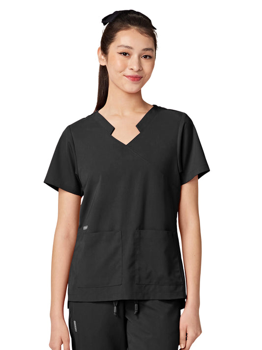 Women's Two-Pocket TESS Mandarin Mock Wrap Top - 1041 - Black