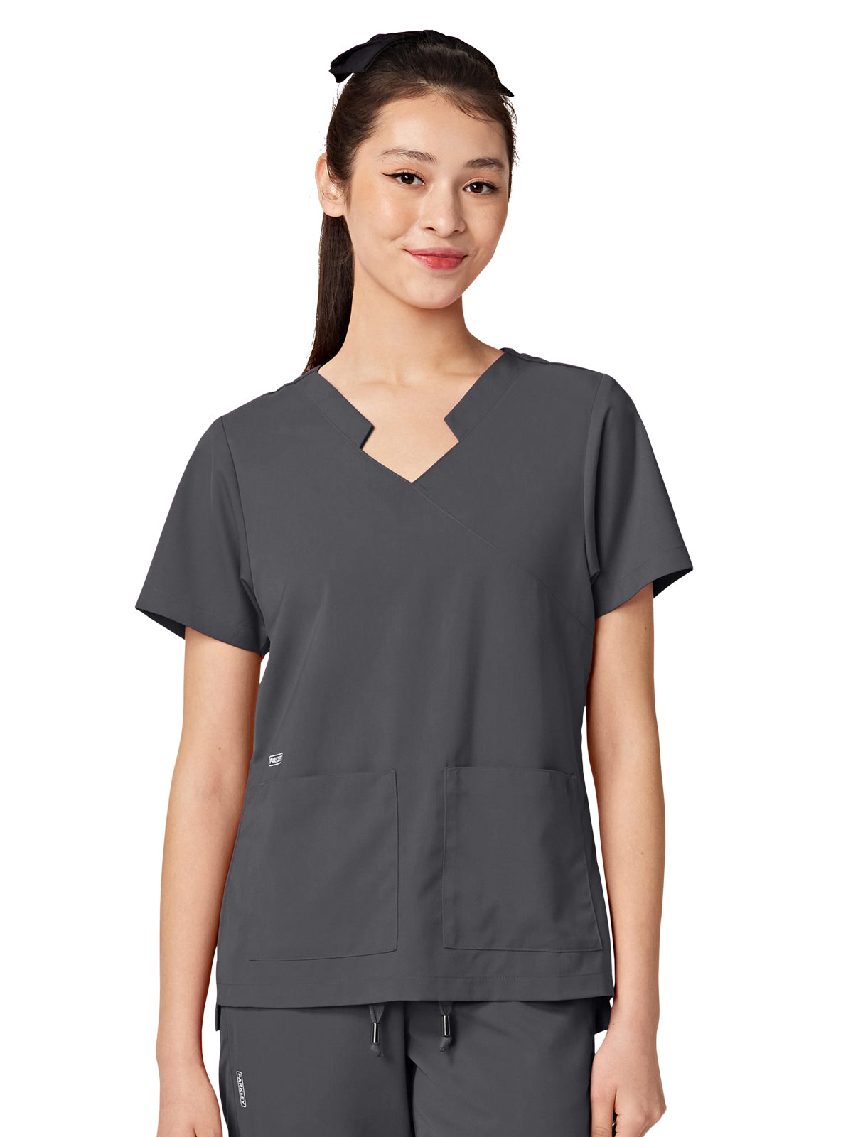 Women's Two-Pocket TESS Mandarin Mock Wrap Top - 1041 - Charcoal