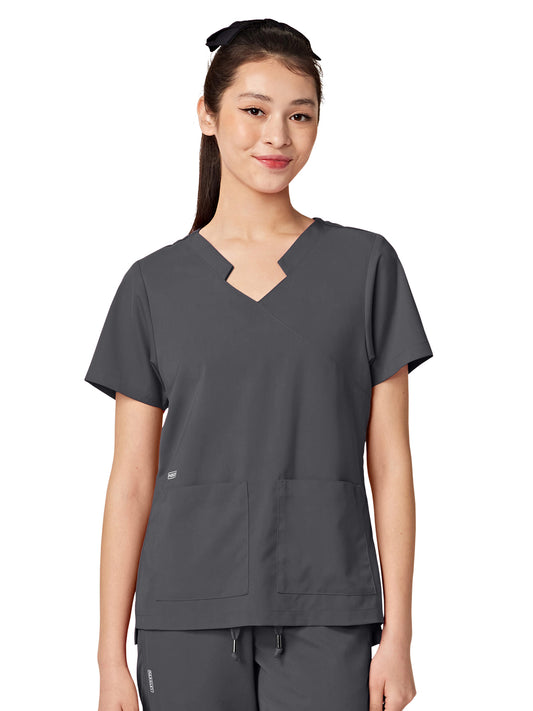 Women's Two-Pocket TESS Mandarin Mock Wrap Top - 1041 - Charcoal