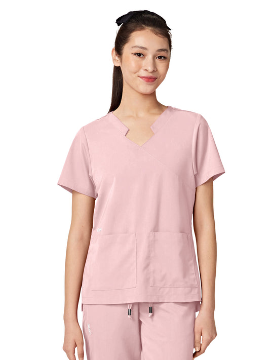 Women's Two-Pocket TESS Mandarin Mock Wrap Top - 1041 - Light Pink