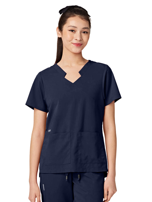Women's Two-Pocket TESS Mandarin Mock Wrap Top - 1041 - Navy