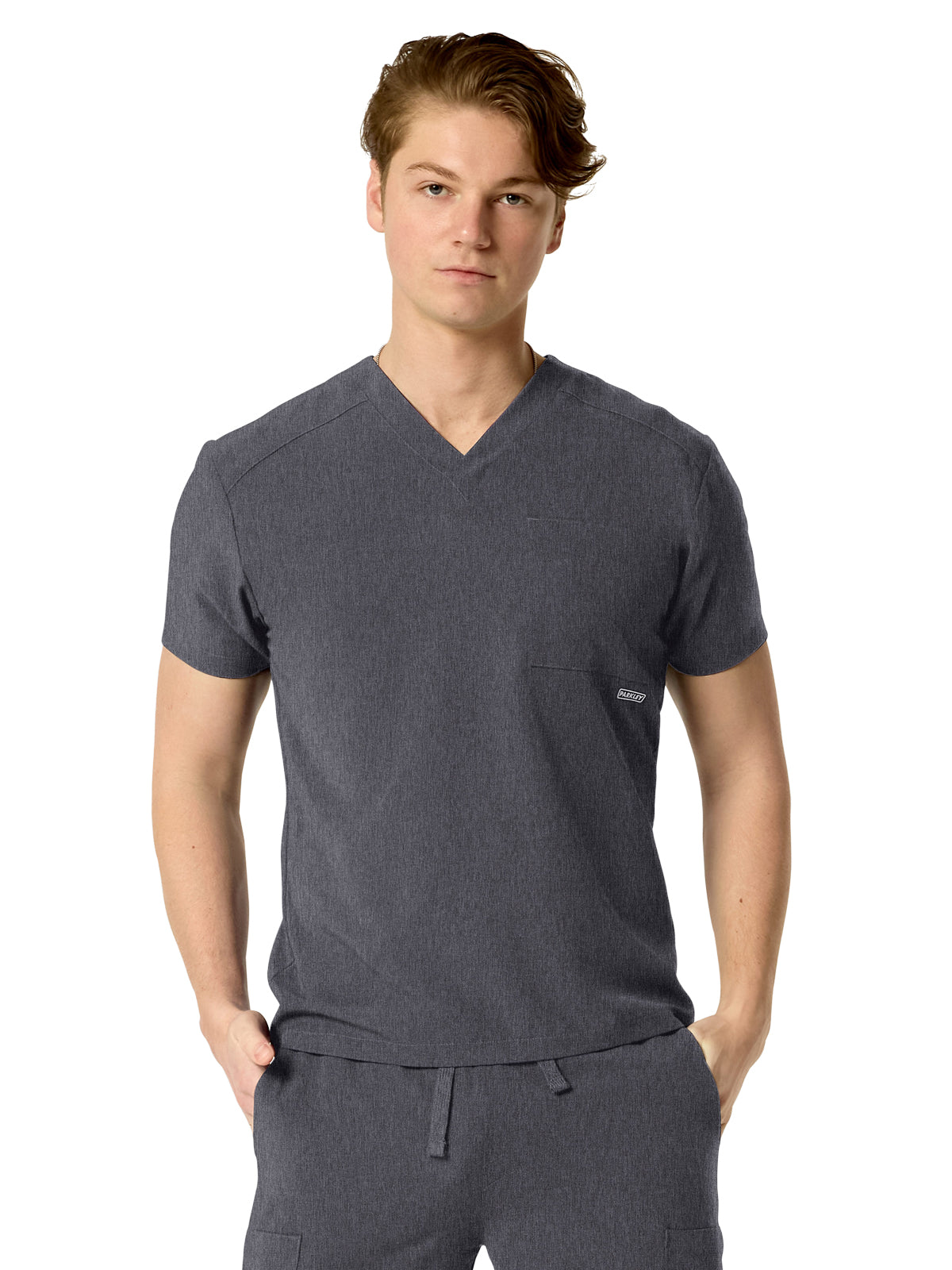 Men's One-Pocket SANTIAGO Basic V-Neck Top - 1501 - Heather Grey