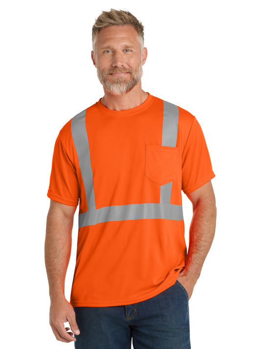 Men's One-Pocket ANSI 107 Class 2 Mesh Tee - CS200 - Safety Orange