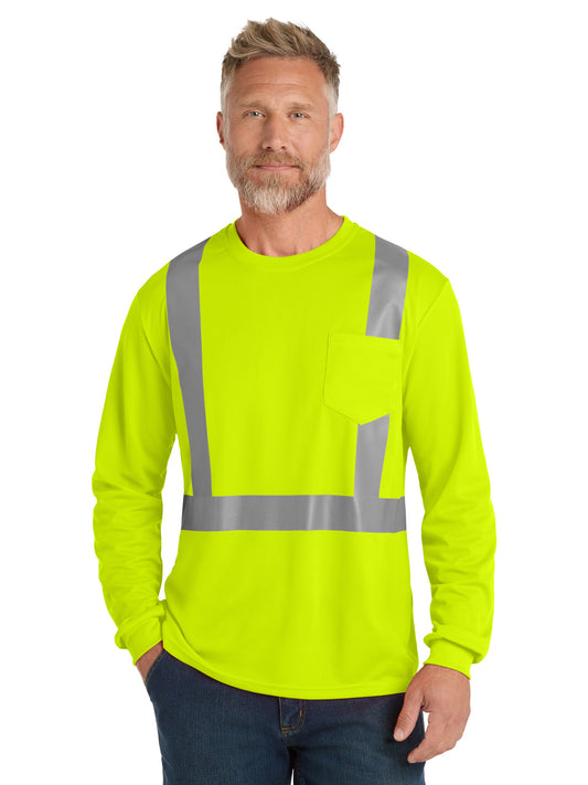 Men's One-Pocket ANSI 107 Class 2 Mesh Long Sleeve Tee - CS201 - Safety Yellow