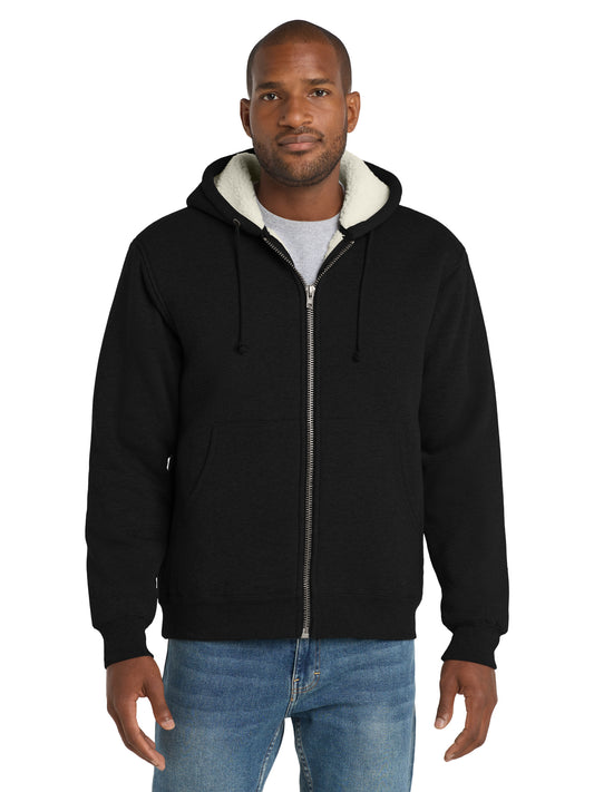 Men's 2-Pocket Heavyweight Sherpa-Lined Hooded Jacket - CS625 - Black