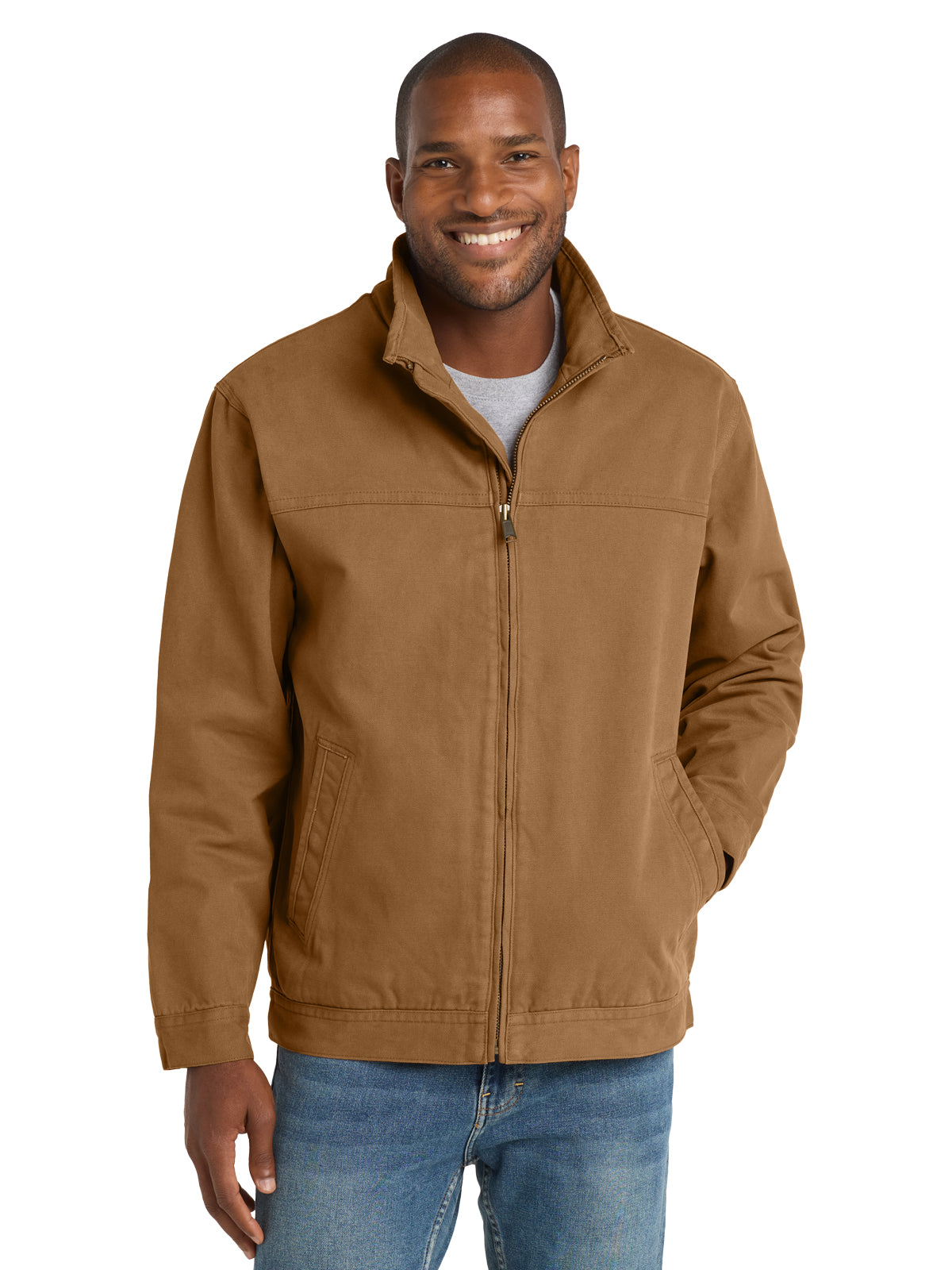 Men's Four-Pocket Washed Duck Cloth Flannel-Lined Work Jacket - CSJ40 - Duck Brown