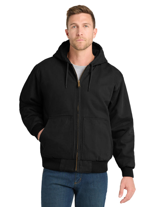Men's Four-Pocket Washed Duck Cloth Insulated Hooded Work Jacket - CSJ41 - Black
