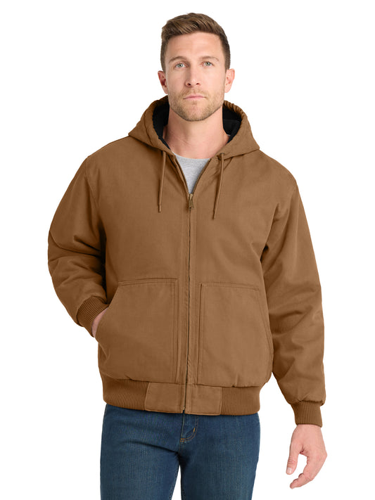 Men's Four-Pocket Washed Duck Cloth Insulated Hooded Work Jacket - CSJ41 - Duck Brown