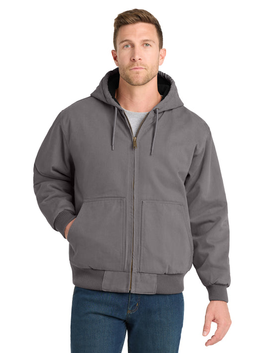 Men's Four-Pocket Washed Duck Cloth Insulated Hooded Work Jacket - CSJ41 - Metal Grey