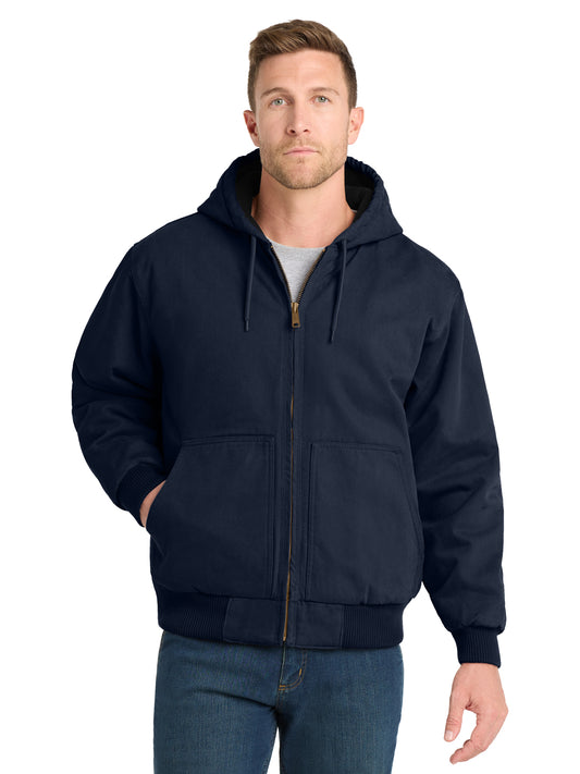 Men's Four-Pocket Washed Duck Cloth Insulated Hooded Work Jacket - CSJ41 - Navy