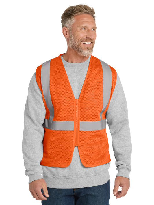 Men's ANSI 107 Class 2 Economy Mesh Zippered Vest - CSV101 - Safety Orange