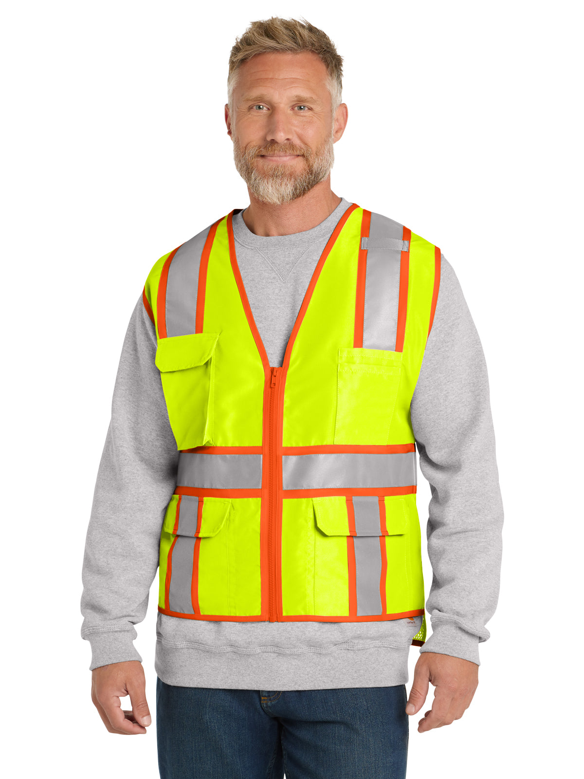 Men's Multi-Pocket ANSI 107 Class 2 Surveyor Zippered Two-Tone Vest - CSV105 - Safety Yellow