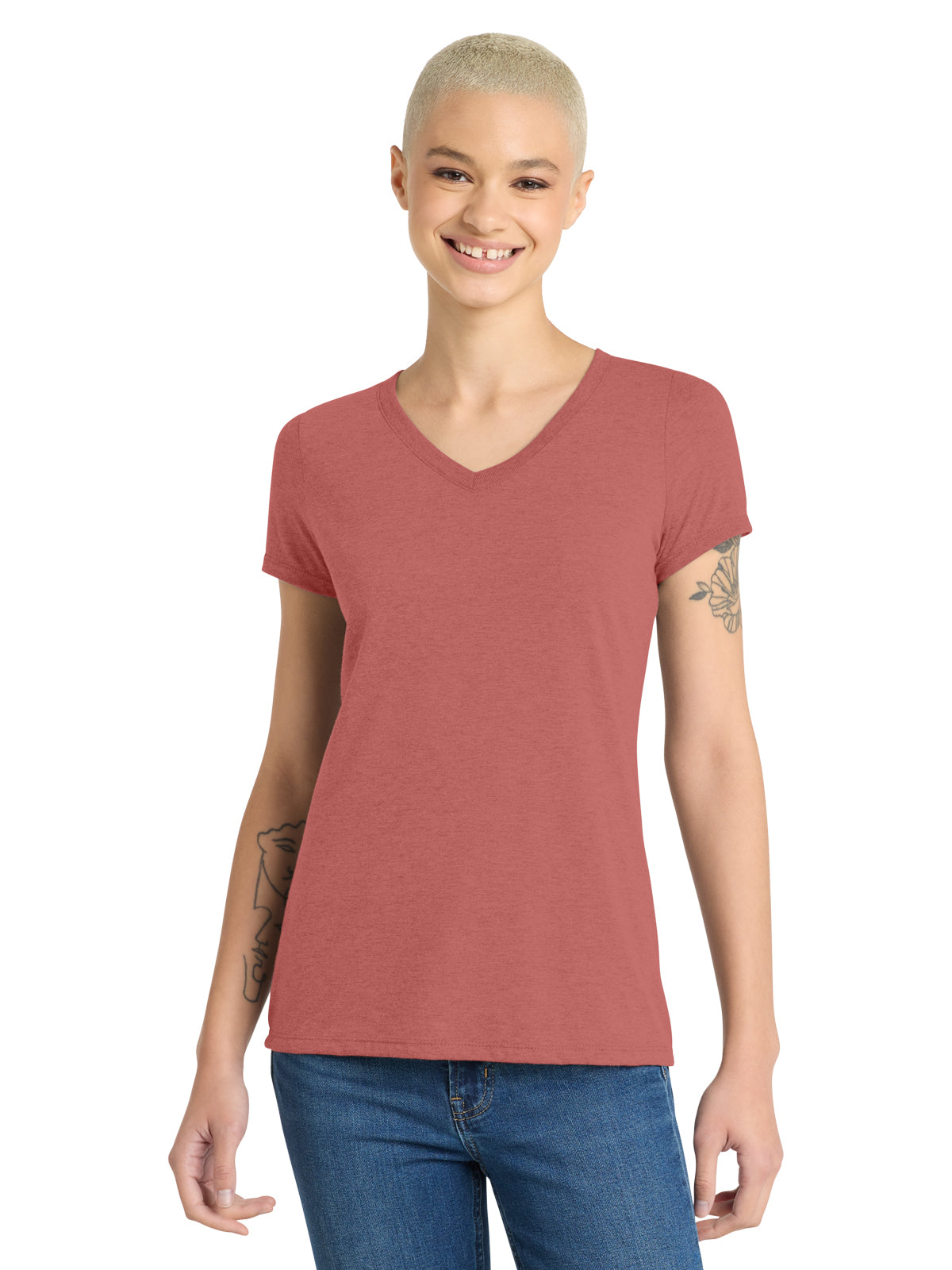 Women’s Perfect Tri V-Neck Tee - DM1350L - Blush Frost