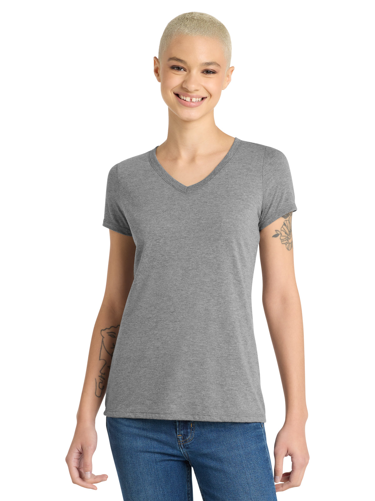 Women’s Perfect Tri V-Neck Tee - DM1350L - Grey Frost