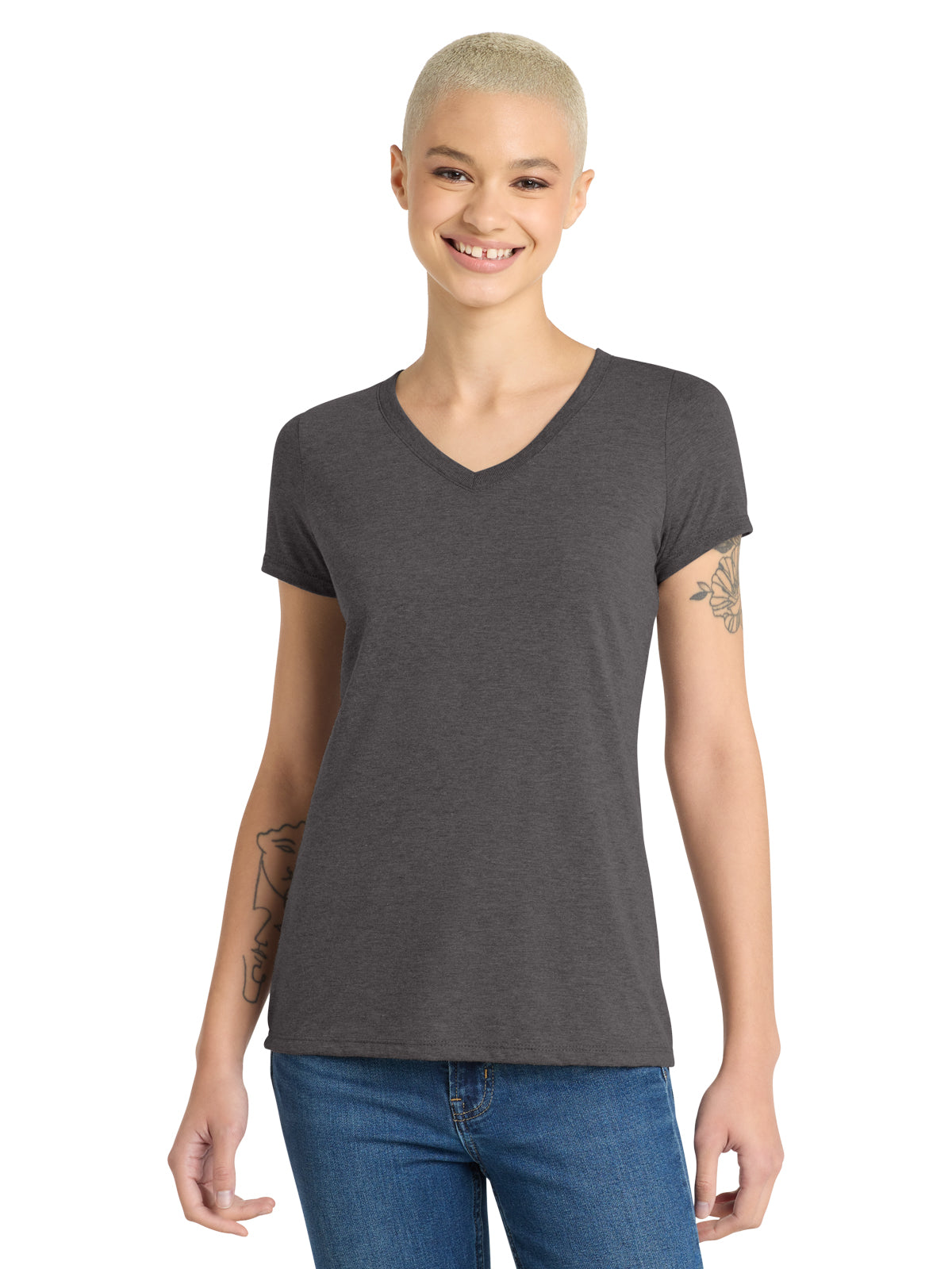 Women’s Perfect Tri V-Neck Tee - DM1350L - Heathered Charcoal