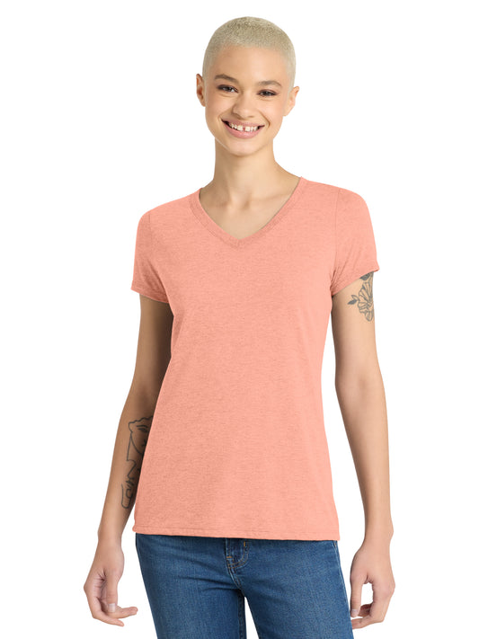 Women’s Perfect Tri V-Neck Tee - DM1350L - Heathered Dusty Peach