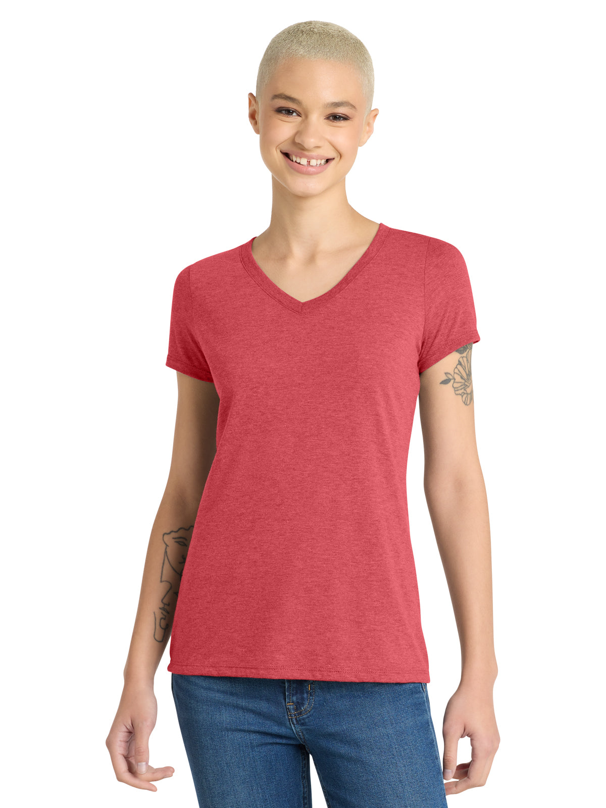 Women’s Perfect Tri V-Neck Tee - DM1350L - Red Frost