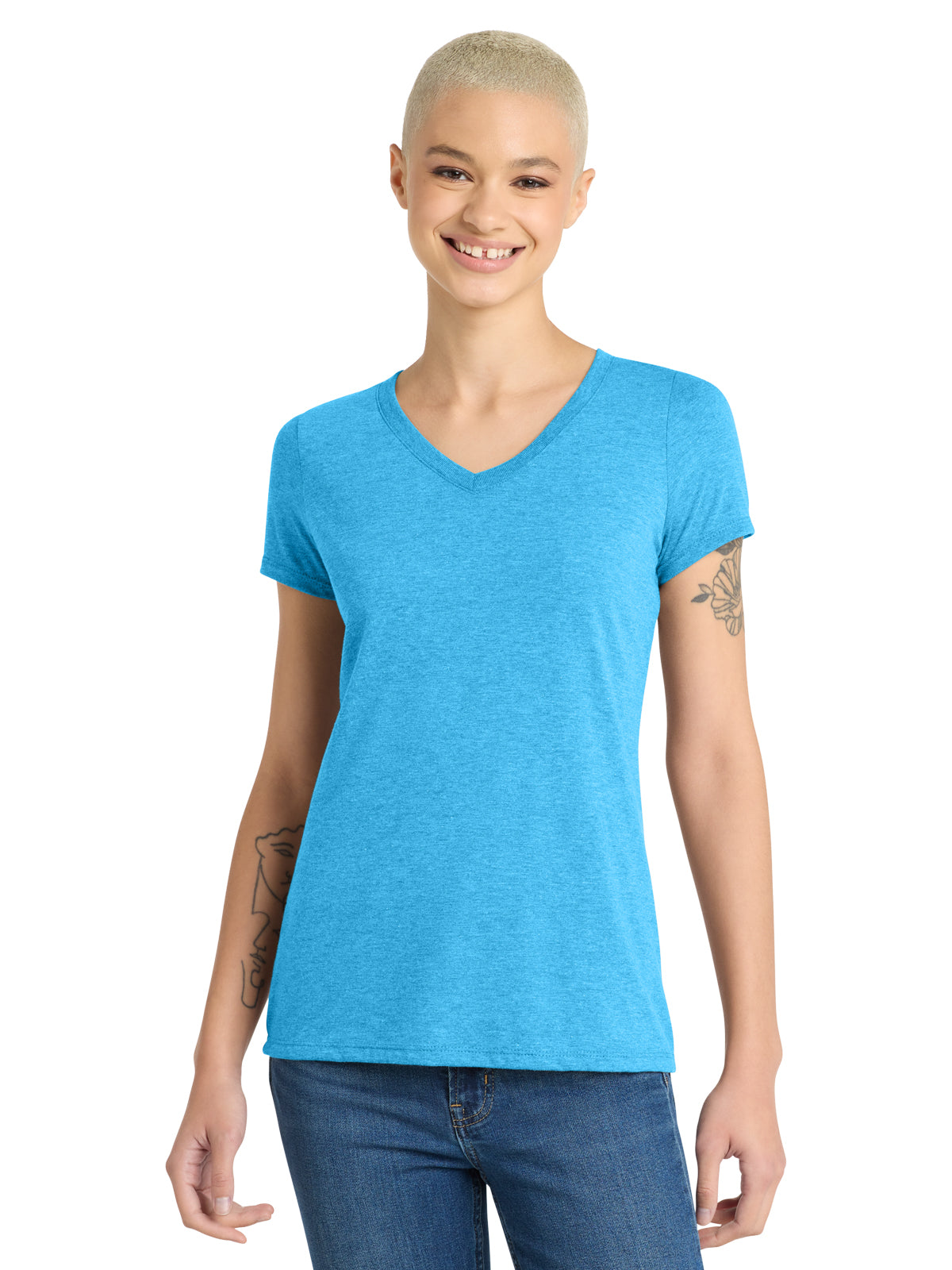 Women’s Perfect Tri V-Neck Tee - DM1350L - Turquoise Frost