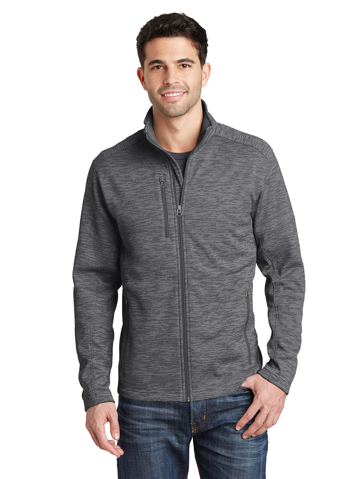 Men's Striped Fleece Jacket - F231 - Black