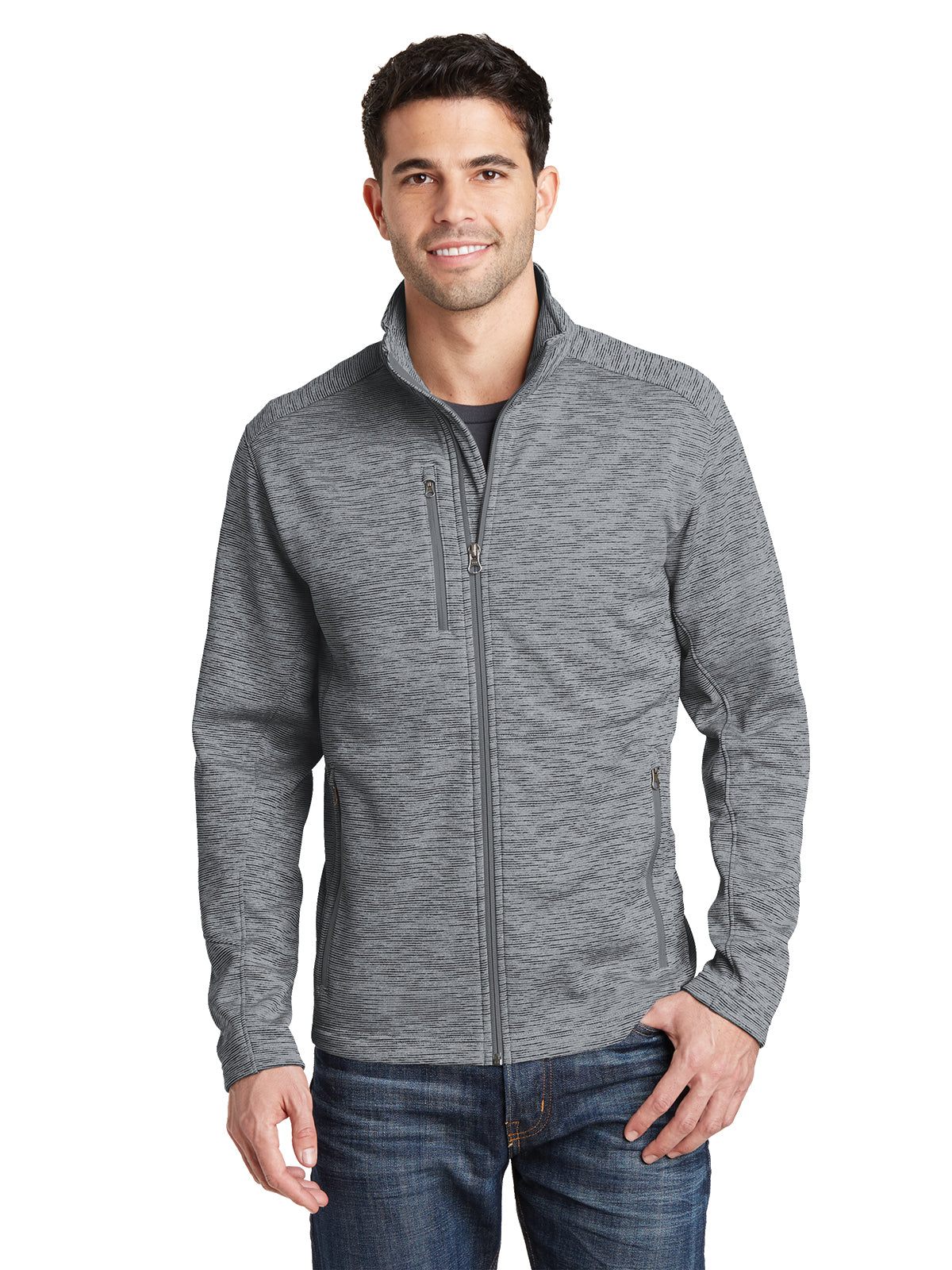 Men's Striped Fleece Jacket - F231 - Grey