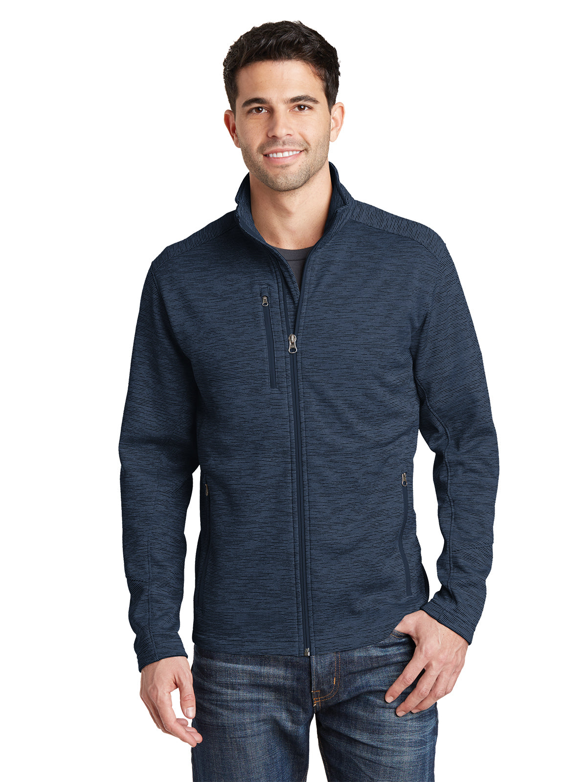 Men's Striped Fleece Jacket - F231 - Navy