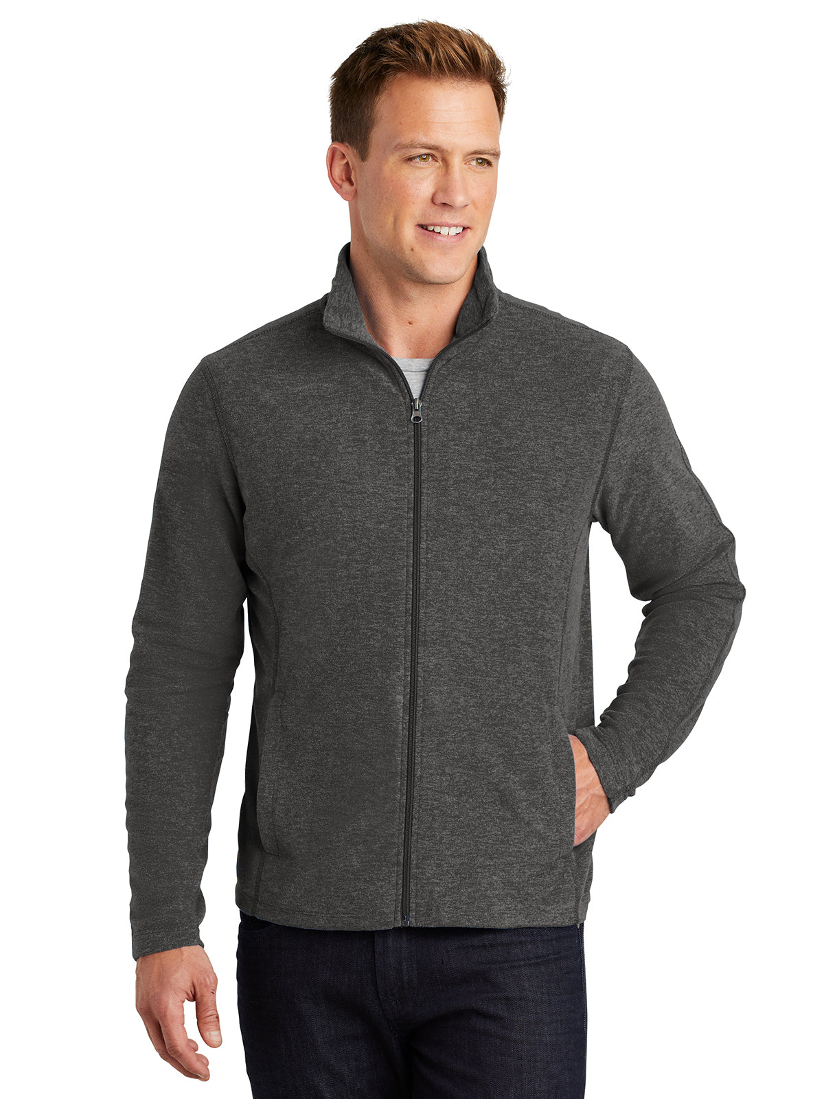 Men's Heather Microfleece Full-Zip Jacket - F235 - Black Charcoal Heather