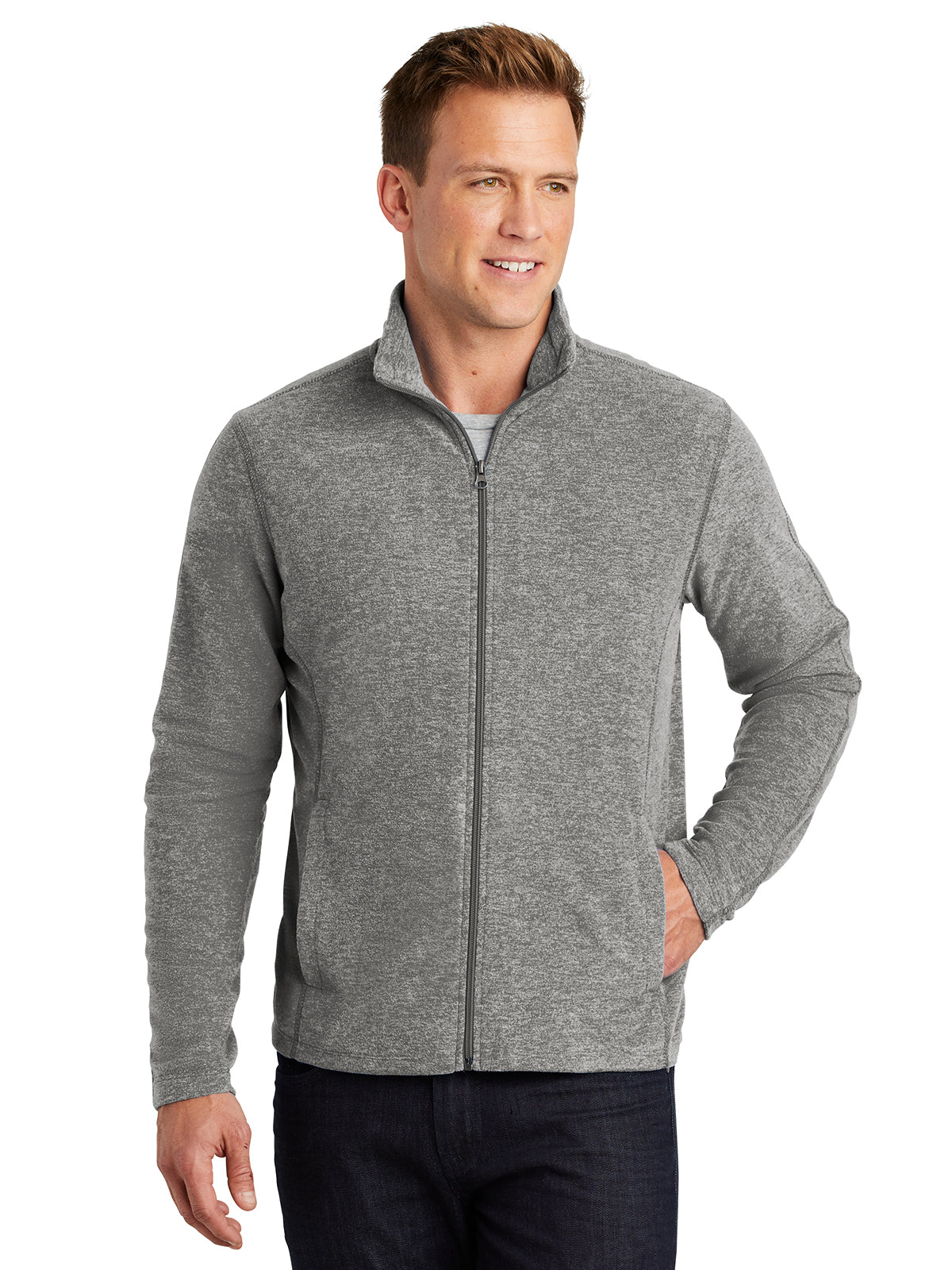 Men's Heather Microfleece Full-Zip Jacket - F235 - Pearl Grey Heather