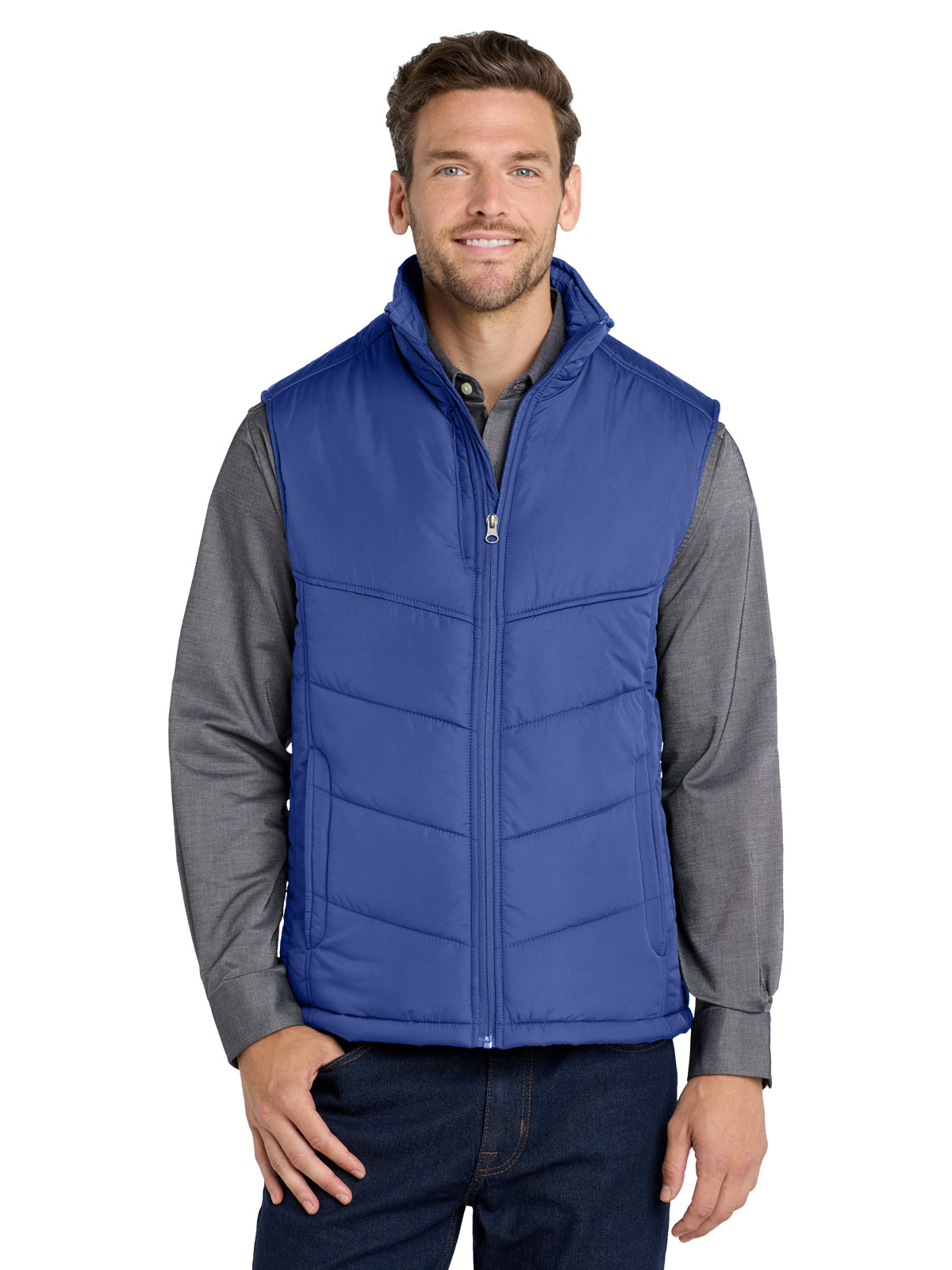 Men's Five-Pocket Puffy Vest - J709 - Mediterranean Blue/Black