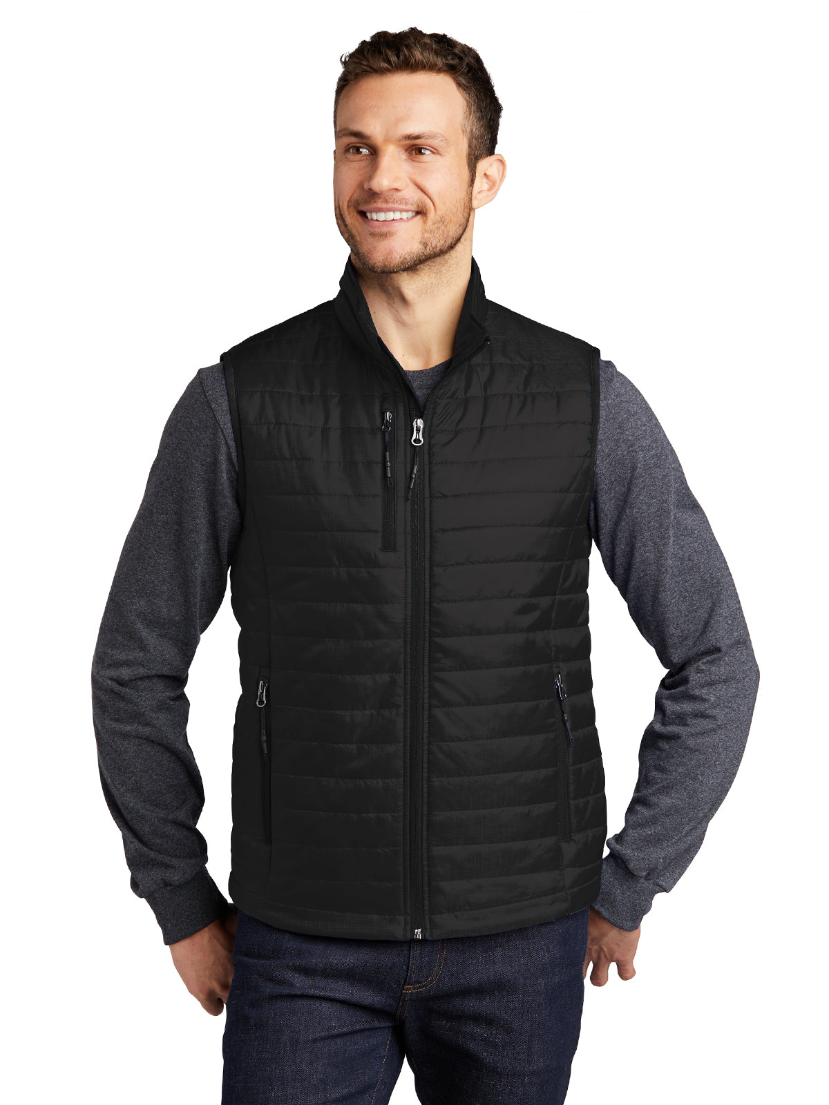 Men's Packable Puffy Vest - J851 - Deep Black