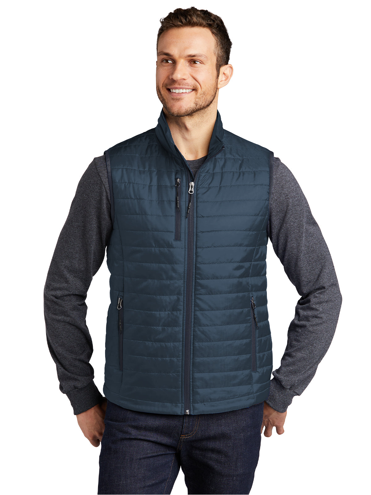 Men's Packable Puffy Vest - J851 - Regatta Blue/ River Blue Navy