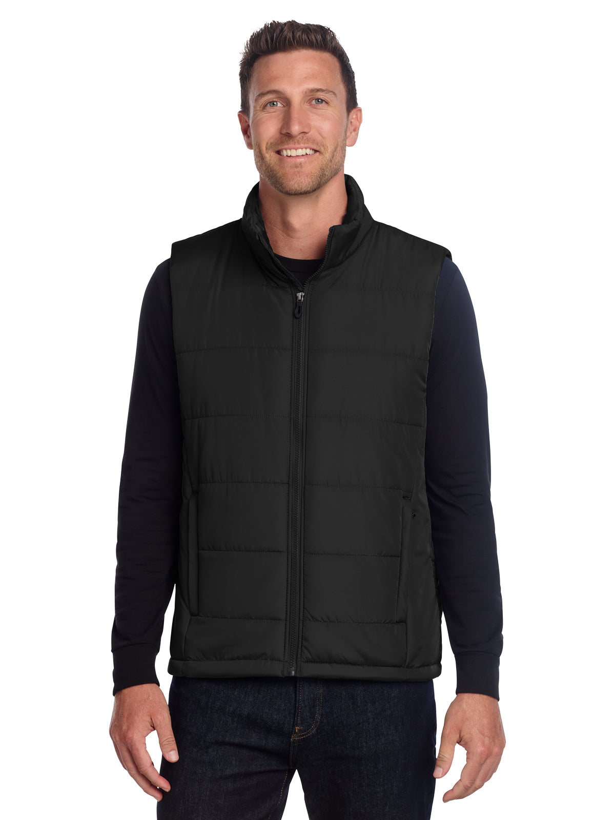 Men's Two-Pocket Puffer Vest - J853 - Deep Black