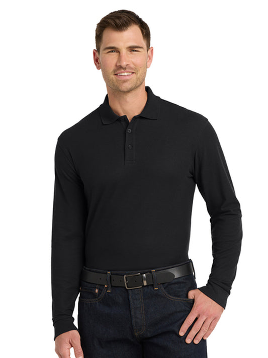 Men's Long Sleeve Core Classic Pique Polo - K100LS - Deep Black