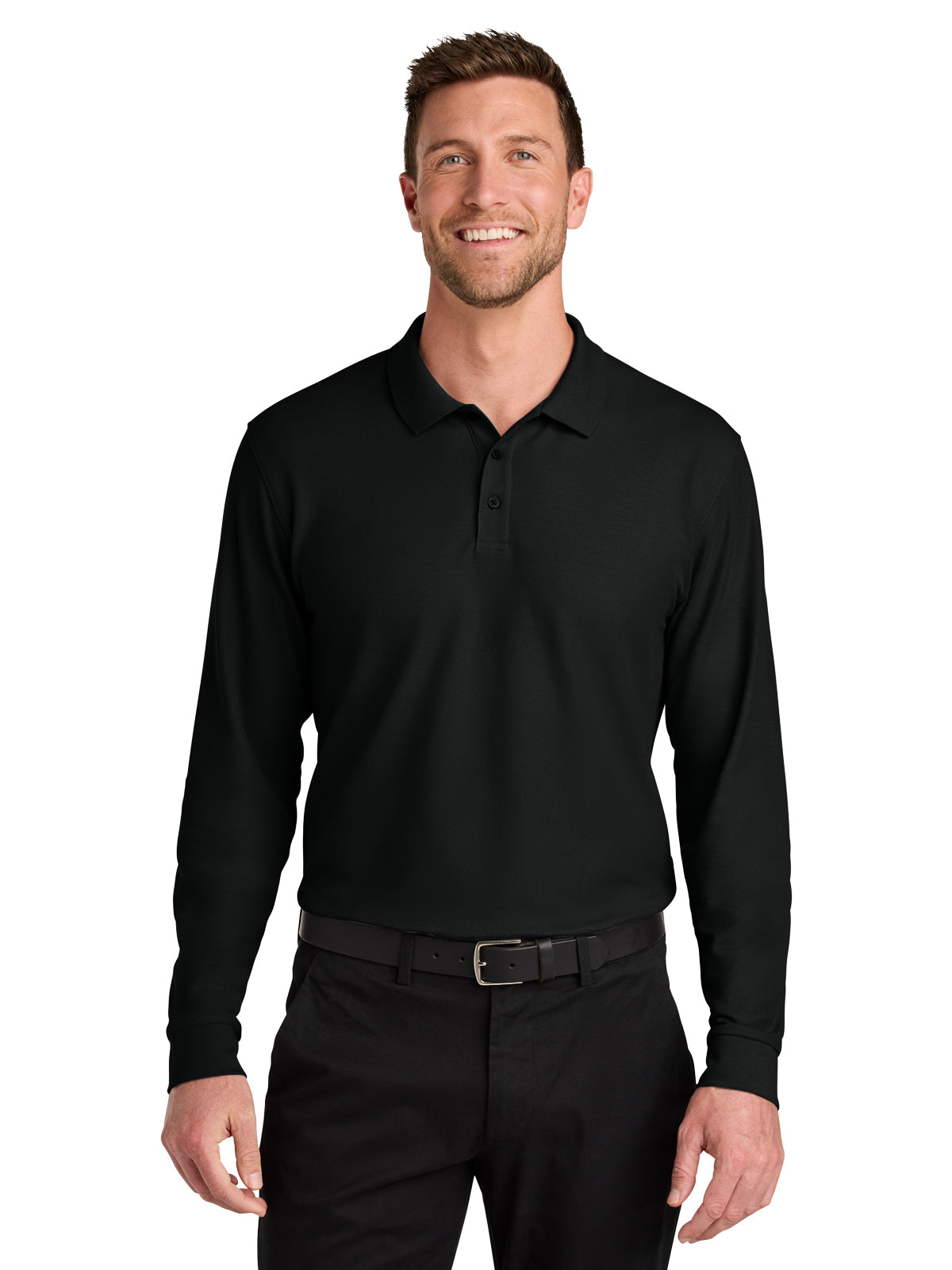Men's Wearever Signature Pique Long Sleeve Polo - K200LS - Deep Black