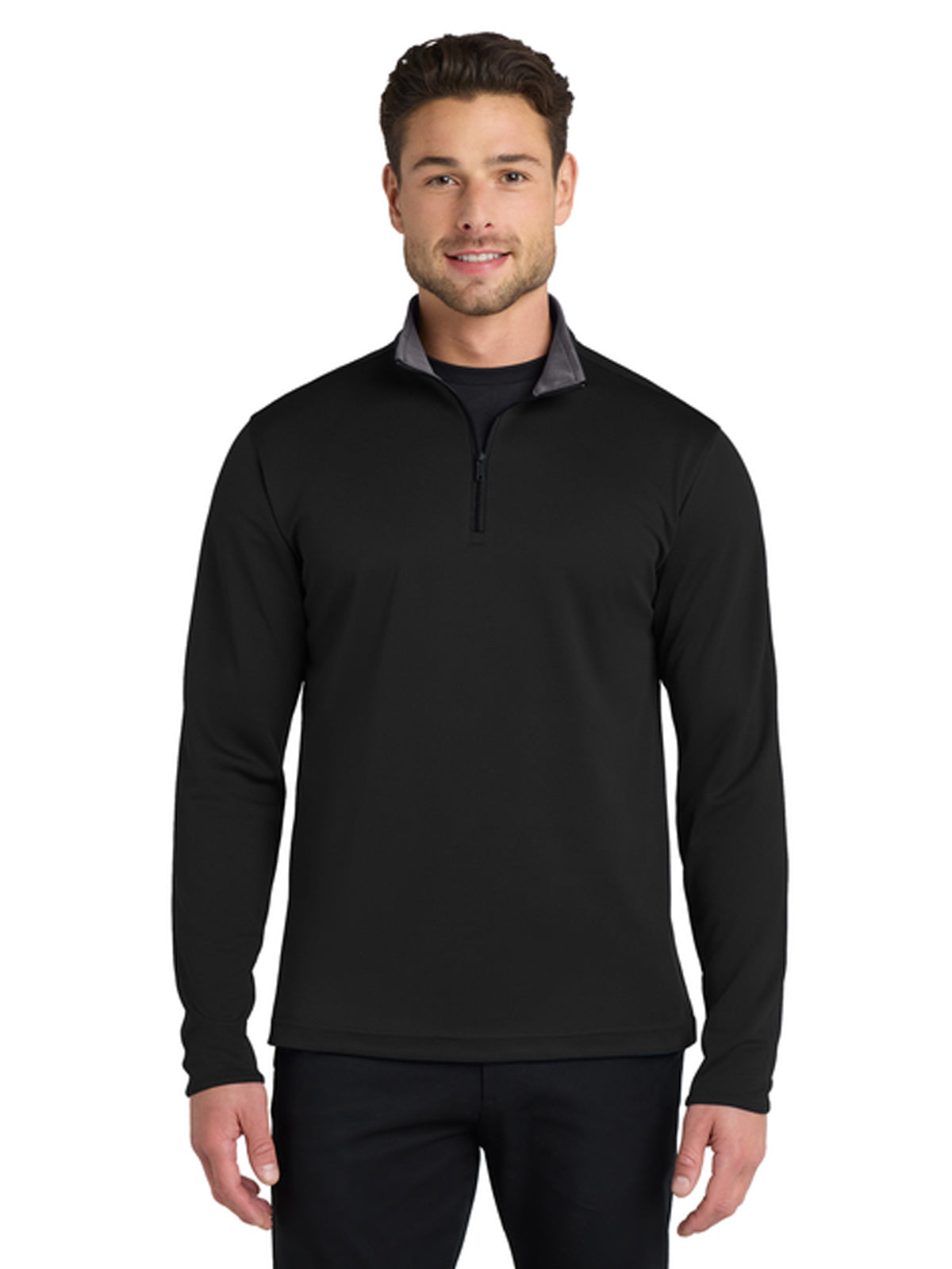 Men's Silk Touch Performance 1/4-Zip Sweatshirt - K584 - Black/ Steel Grey