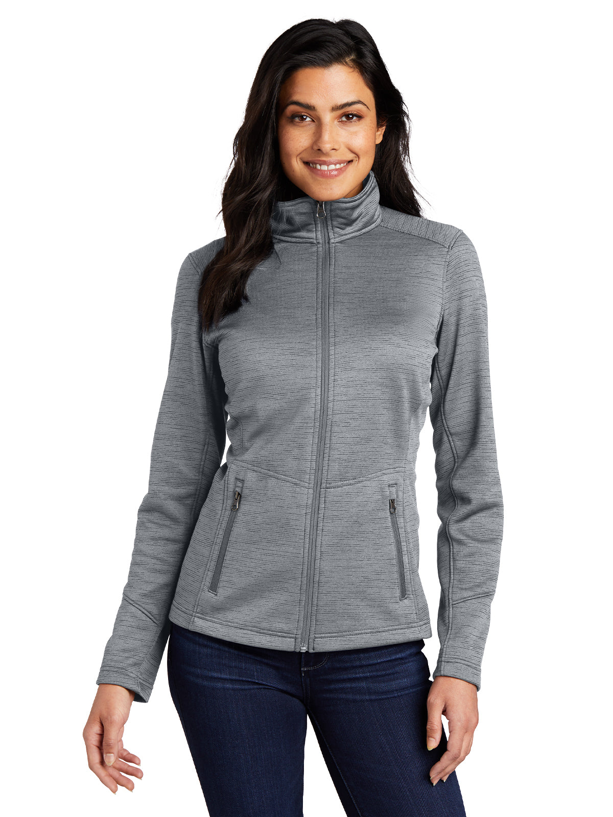 Women's Striped Fleece Jacket - L231 - Grey