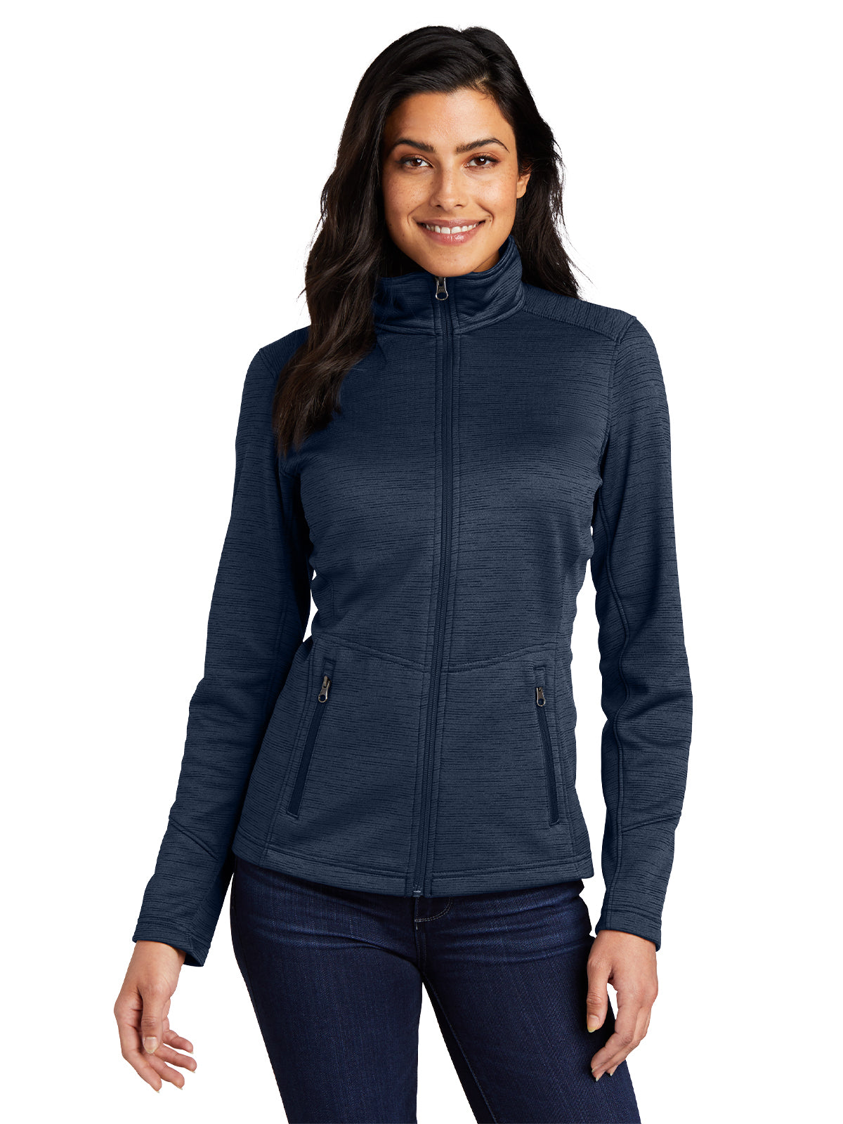 Women's Striped Fleece Jacket - L231 - Navy