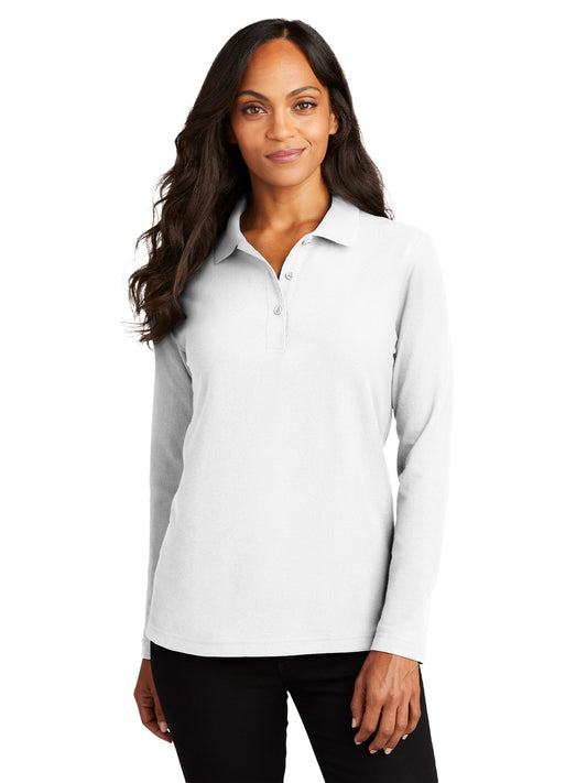 Women's Long Sleeve Polo - L500LS - White