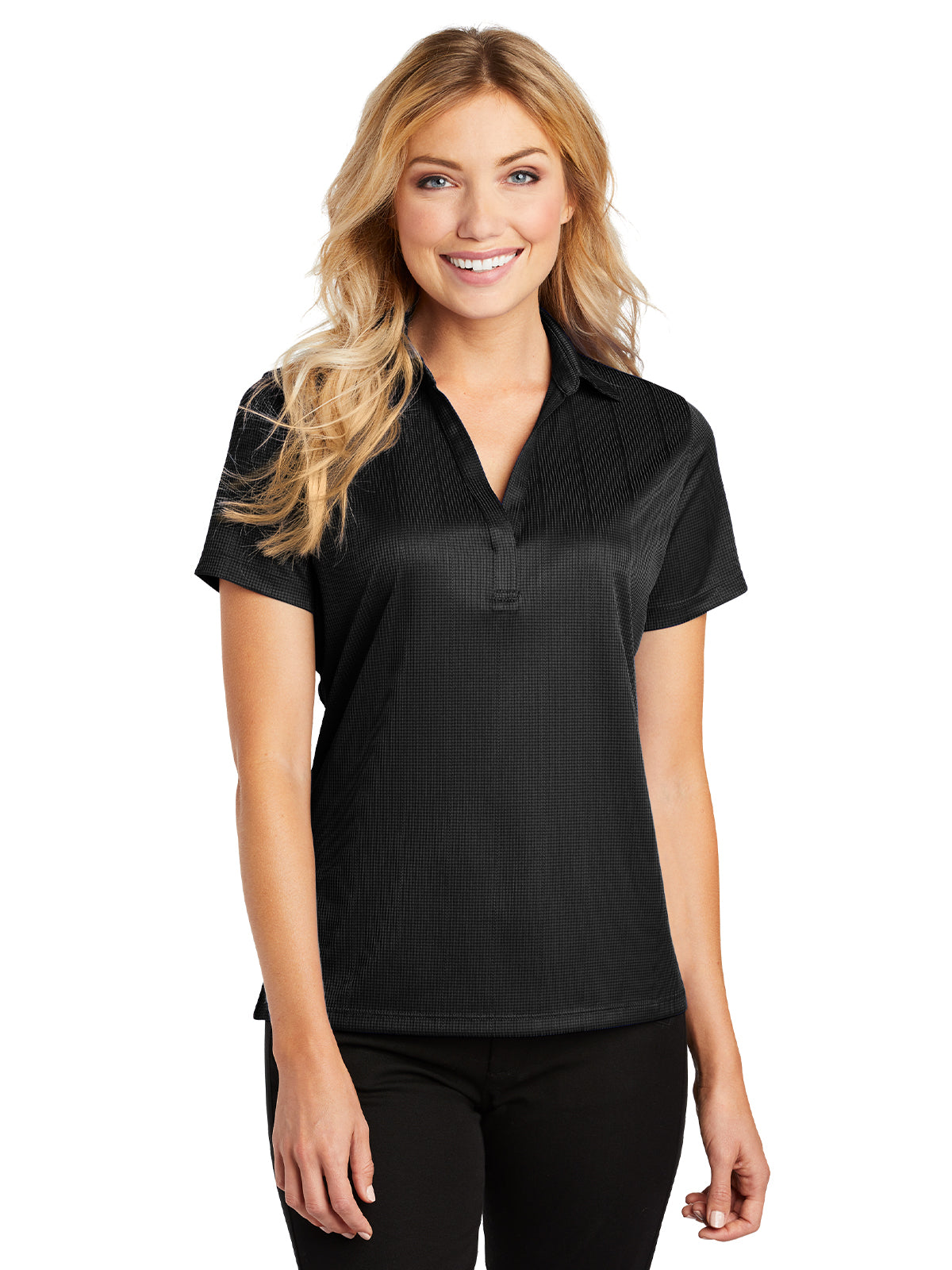 Women's Jacquard Polo  - L528 - Black