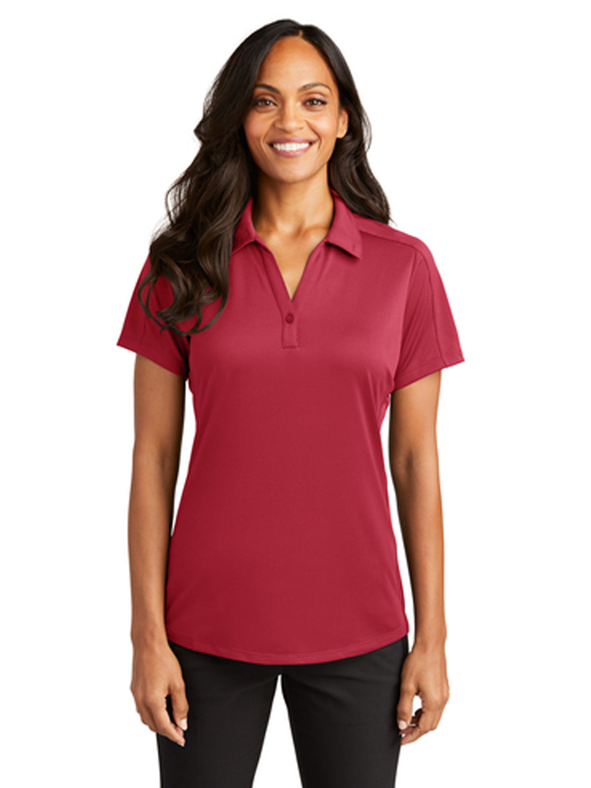 Women's Pocketless Jacquard Polo - L569 - Rich Red